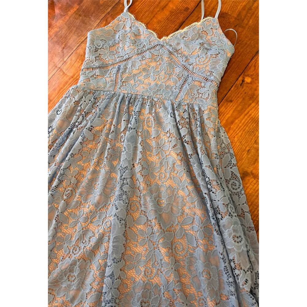 Floral Lace Blue Midi Cottagecore Women's Dress Size M Softgirl Wedding Boho